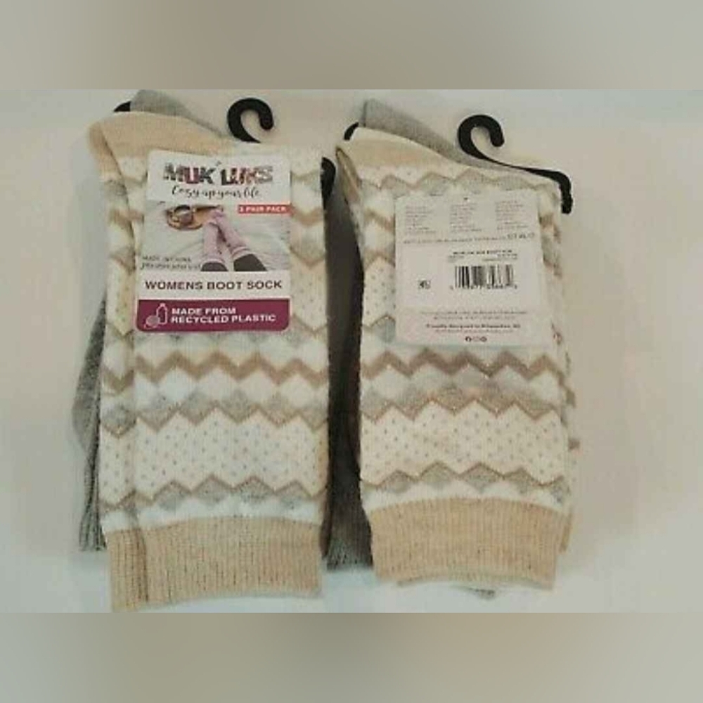 Womens NWT MUK LUKS 6 PAIR "Crew" Boot Socks Light Cream Colors SHOE SIZE 6-11